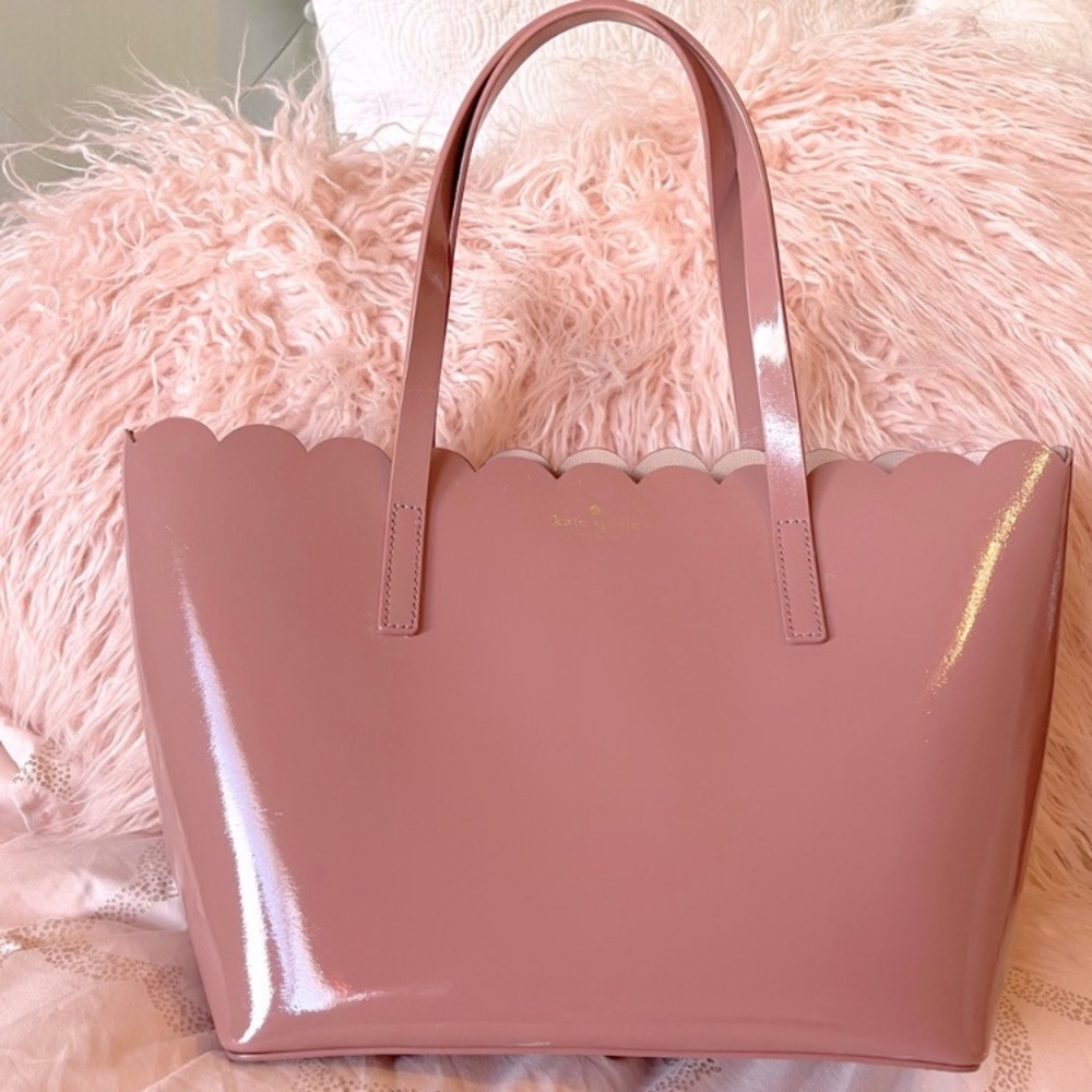 Kate spade patent scalloped lily avenue pink tote bag